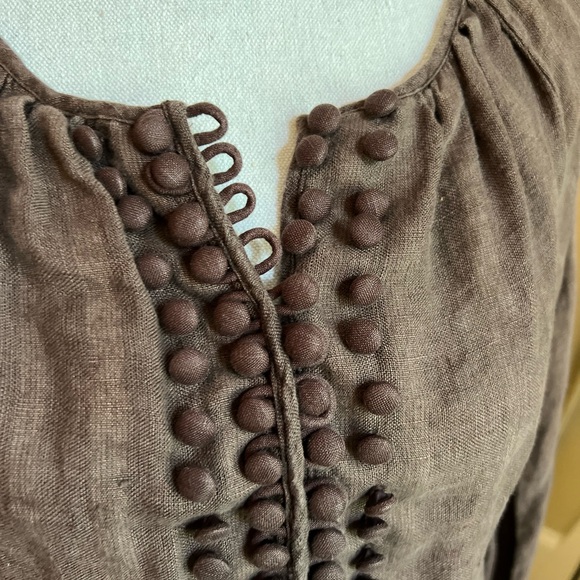 Tory Burch Linen Dark Chocolate Brown Blouse Tunic with covered button front - Picture 3 of 5